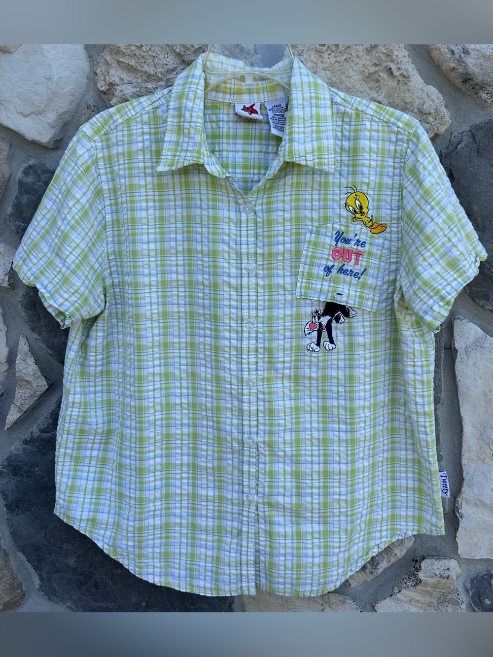 Vintage Looney Tunes Tweety And Sylvester Shirt Size L 100% Cotton Button Up
